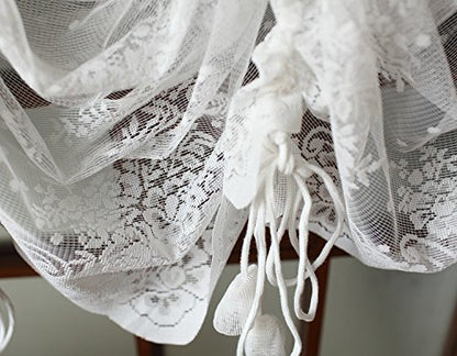 FADFAY Elegant White Lace Embroidered Sheer Balloon Curtains, Adjustable Tie-Up Curtain, 1 Panel Floral Tulle Curtains for Windows-78''*78'' - size: 78"W x 78"L (Pack of 1)