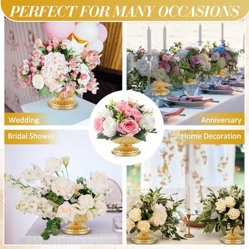 2 Pcs Metal Compote Vase, Floral Centerpiece Bowls, Bright Gold - color: Bright Gold