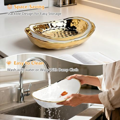 Gets 3 Tier Fruit Bowl Ceramic Metal Stand Tiered Serving Tray Gold - color: Gold