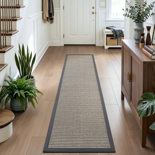 DEXI Jute Runner Rug 2'4''x10', Rug Runners for Hallways, Natural/Grey - color: Natural/Grey, size: 2'4" x 10' (Runner)