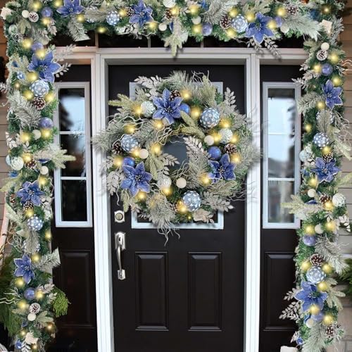 WANNA-CUL Pre-Lit 6ft Silver Blue Christmas Garland with 30 LED Lights - color: 01-sliver Blue
