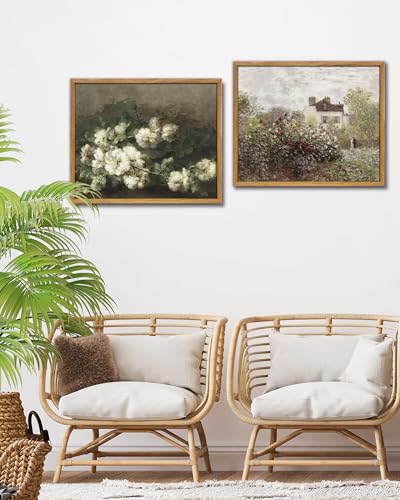 UPWOIGH Claude Monet Argenteuil Garden Framed Wall Art, 16 x 24 Inch - color: Brown Monet, size: 24"L x 16"W