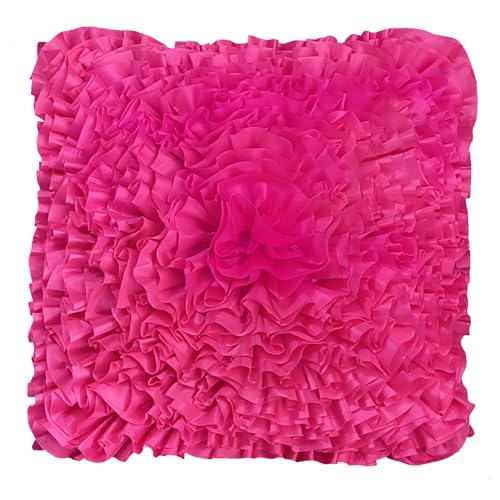 Hot Pink Accent 3D Ruffle Decorative Throw Pillow Covers for Bed Sofa Couch - color: Pink