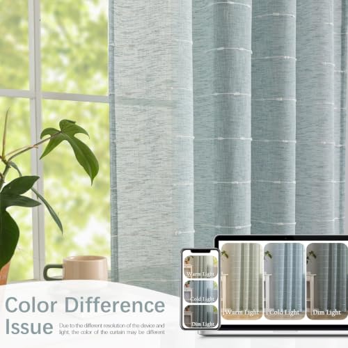 Blue Sheer Curtains 63 Inches Boho Striped Faux Linen 2 Panels - color: Blue, size: 52"W x 63"L (Pack of 2)