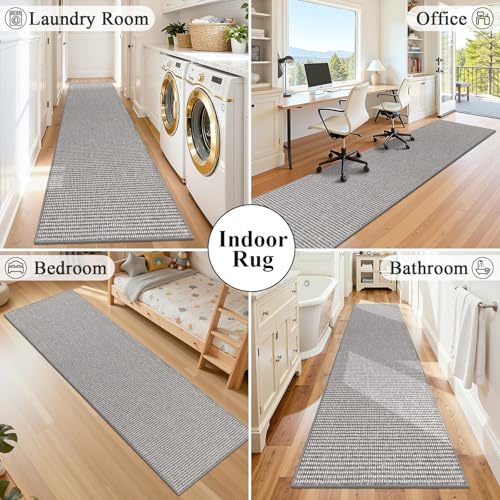HEBE Washable Runner Rug 2'x10', Non Slip Low-Pile Hallway Rugs Runner - color: Grey/White, size: 2' x 10' (Rectangular)