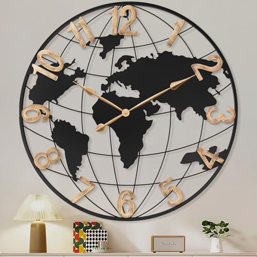 Pytha Sight 36 Inch Large Extra Metal Oversized Arabic World Map Wall Clock - color: Black Arabic, size: 36 inch