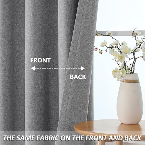 THOOO 100% Blackout Curtains Natural Linen Textured Blackout Curtains 63 Inch Length for Bedroom Living Room Nursery, Farmhouse Thermal Insulated Grommet Curtains Room Darkening 2 Panels,Dark Grey - color: Dark Grey, size: 52"W x 63"L (Pack of 2)