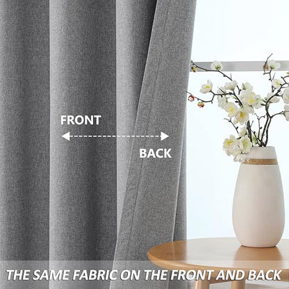 THOOO 100% Blackout Curtains Natural Linen Textured Blackout Curtains 63 Inch Length for Bedroom Living Room Nursery, Farmhouse Thermal Insulated Grommet Curtains Room Darkening 2 Panels,Dark Grey - color: Dark Grey, size: 52"W x 63"L (Pack of 2)