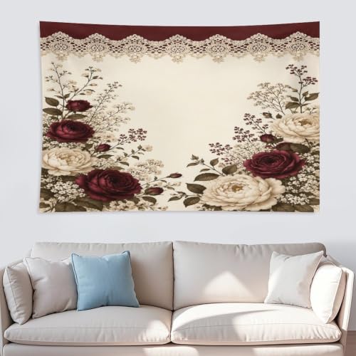 Bgdfhk Floral Lace Border Decorative Wall Tapestry 40"x60", Soft Polyester Lightweight Tapestry Blanket for Bedroom Living Room Dorm Apartment Home Decor - color: Floral Lace Border, size: 60"L x 40"W