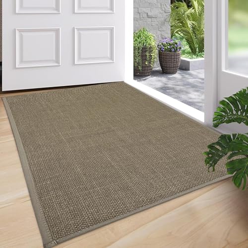 Ultra Thin Indoor Door Mat, 30"x17" Modern Geometric Low Profile Non-Slip with Rubber Backing, Dirt Trapper Washable Entry Rug for Front Door, Entryway, Patio, Khaki - color: Khaki, size: 1'5" x 2'6" (Rectangular)