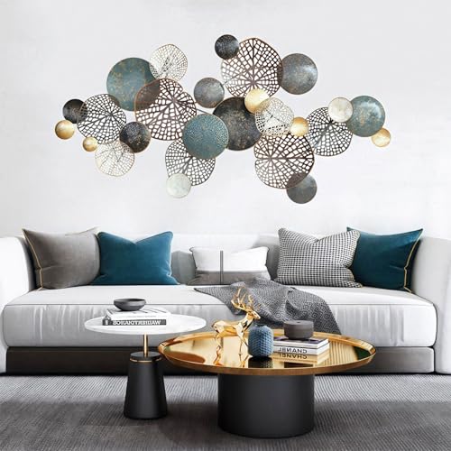 Brogana Large Metal Wall Art Decor, 3D Stacked Flower Wall Art Décor, Boho Lotus Leaf Wall Decoration, Hanging Metal Wall Sculptures, for Living Room Bedroom Dining Room - color: A