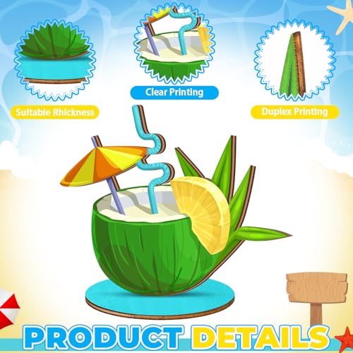 Marsui 12 Pcs Summer Wooden Table Decorations Tropical Beach Centerpieces - style: Summer