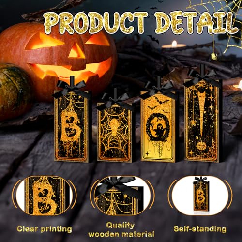 Britimes Halloween Ghost Tiered Tray Decor, 4 Pack, Wooden Table Sign - style: Tarot Boo