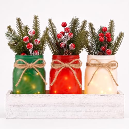 Christmas Mason Jar Table Centerpiece with LED Fairy Lights - color: Jar-christmas