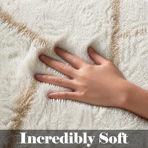 Area Rugs for Living Room, 7x10 Fluffy White and Beige Modern Bedroom Rug - color: Z- White / Beige, size: 7' x 10' (Rectangular)