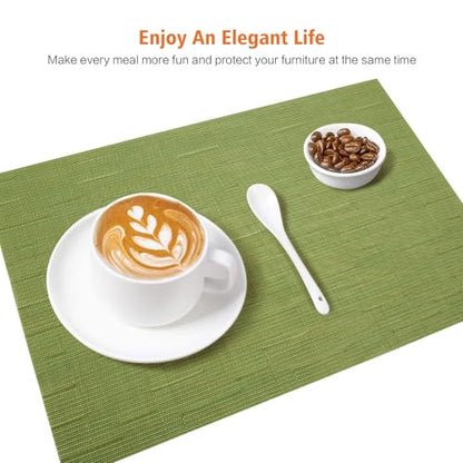 Green Vinyl Placemats Set of 4,Washable Dining PVC Table Mats - color: A-green, size: 4PCS 12"Wx18"L