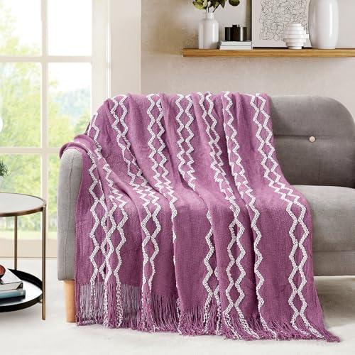 BOURINA Knit Throw Blanket Soft Chenille Outdoor Blanket,Purple 50x60Inch - color: A-purple, size: 50"×60"