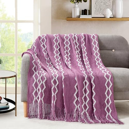 BOURINA Knit Throw Blanket Soft Chenille Outdoor Blanket,Purple 50x60Inch - color: A-purple, size: 50"×60"