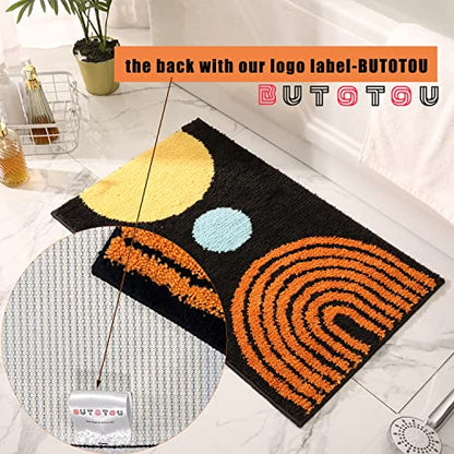 Boho Bathroom Rugs Non-Slip Abstract Bath Rugs Microfiber Cute Mat Black Washable for Tube/Washbasin/Toilet (Black-Moon, 16"X24") - color: Black-moon, size: 1'4" x 2' (Oblong)