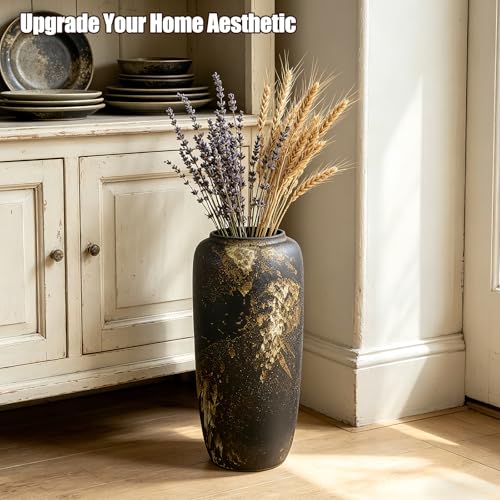 Black Rustic Ceramic Floor Vase, 15.7 Inch, Farmhouse Large Decor - size: 15.7 Inch