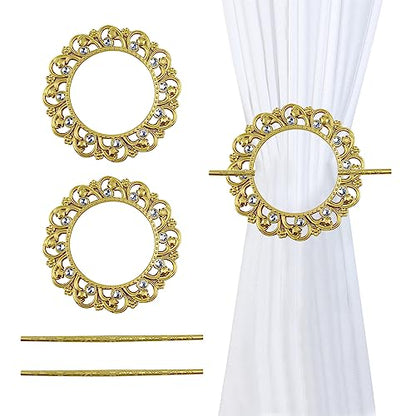 2 Pack Gold Curtain Tiebacks, Round Drapery Holdbacks, 12 Crystals - style: 12 Crystals Gold