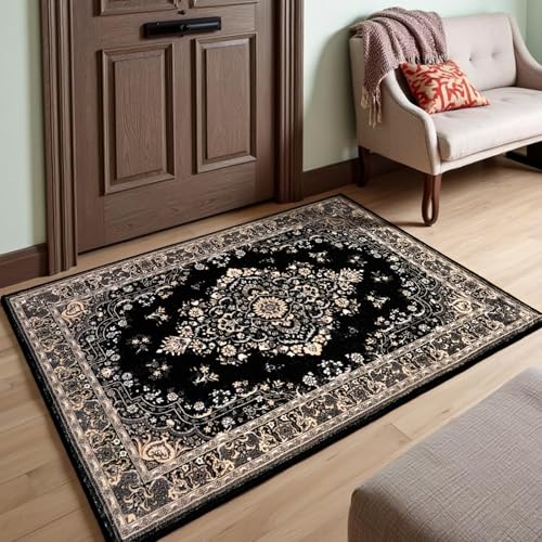 HOMORE 2x3 Area Rug Small Black Rugs for Entryway, Washable Rug for Bedroom - color: Black, size: 2' x 3' (Rectangular)
