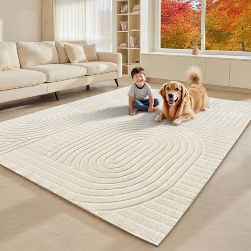Beige Solid Area Rug 8x10, Washable Rugs for Living Room Bedroom - color: Light Beige, size: 8' x 10' (Rectangular)