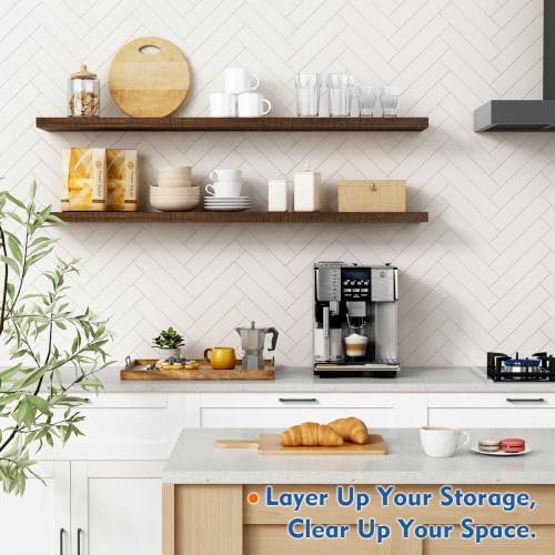 Harwaya 48 inch Floating Shelves Dark Wood, Long Wall Shelves for Bedroom - color: Dark Walnut, size: 48 x 8 Inch