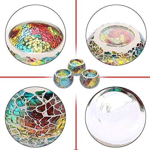 OwnMy 3PCS Mosaic Glass Tea Light Holders Round Bowl Votive Candle Holders - color: Rainbow