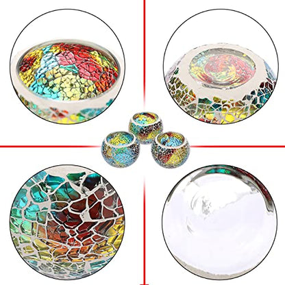 OwnMy 3PCS Mosaic Glass Tea Light Holders Round Bowl Votive Candle Holders - color: Rainbow