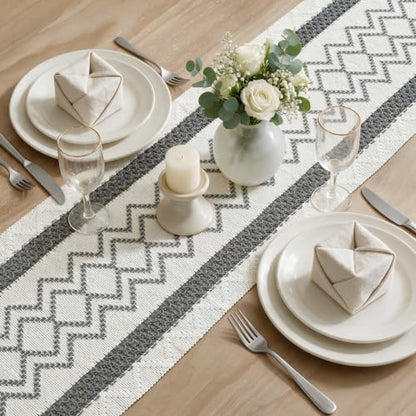 Artoid Mode Dark Grey Stripe Diamond Woven Table Runner 12x36 Inch - color: Dark Grey, size: 12" x 36", Table Runner