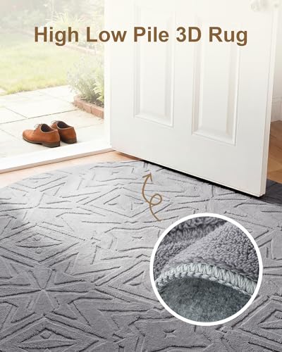 Carvapet Washable 6.5 Round Rug Soft Non Slip Circular Rugs for Living Room - color: Geometric Dark Gray, size: 6.5' Round