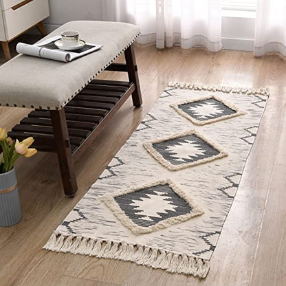 Boho Runner Rug 2'x5', Washable Hallway Rug Runner Non Slip Rubber Backed, Kitchen Farmhouse Area Rug Floor Mat with Tassels, Tufted Woven Cotton Entryway Carpet, Grey - color: Grey, size: 2' x 5' (Runner)