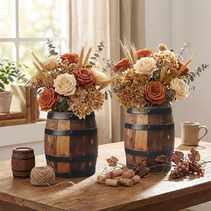 Cinnvoice 6 Pcs Wine Barrel Wooden Centerpieces 6" x 5" Wine Barrel Vases - style: Wood Barrel