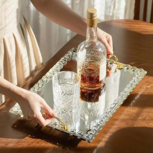 Large Crystal Tray Modern Glass Mirror Jewelry Trinket Trays with Diamond - color: Clear,rectangular2