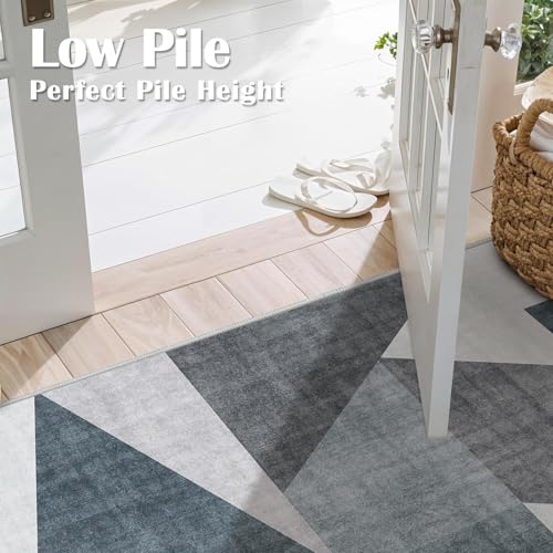 4x8 Washable Geometric Runner Rug - Non-Slip Wide Hallway Rugs Blue Grey - color: Blue/Grey, size: 4' x 8' (Rectangular)