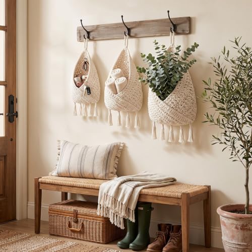 Honeydak 3 Hanging Baskets, Cream, Tassel Envelope Baske - color: Cream, style: Tassel Envelope Baske