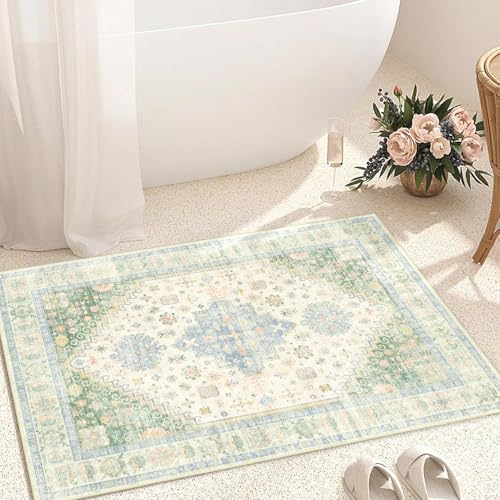 MUJOO Small Rug 2x3 Washable Area Rugs Low Pile Non Slip Green and Blue - color: Green and Blue, size: 2' x 3' (Rectangular)