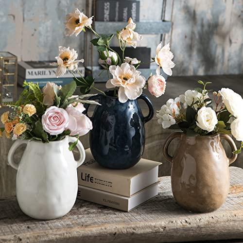 Tanvecle White Ceramic Vase with Handles, 7" Modern Farmhouse Decor - color: White