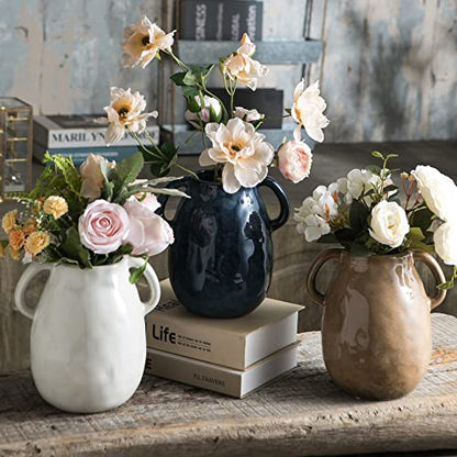 Tanvecle White Ceramic Vase with Handles, 7" Modern Farmhouse Decor - color: White