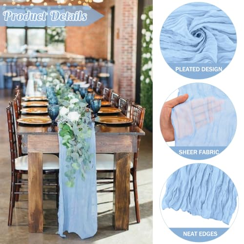Baby Blue 10FT Cheesecloth Table Runner Boho Gauze Fabric Table Runner Rustic Sheer Runner for Wedding Birthday Baby Shower Party Boho Table Decoration - color: Baby Blue, size: 35" x 120"-1 Pack