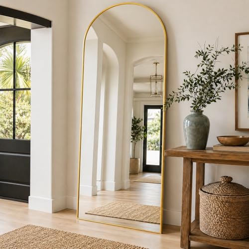 Full Length Mirror, 71"x27" Arched Floor Mirror, Gold - color: Gold, size: 71"L x 27"W