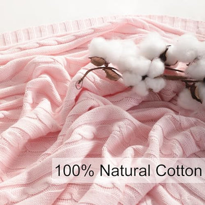 NTBAY Cotton Oversized Cable Knit Throw Blanket, 60 x 80, Baby Pink - color: Baby Pink, size: Twin(60"x80")