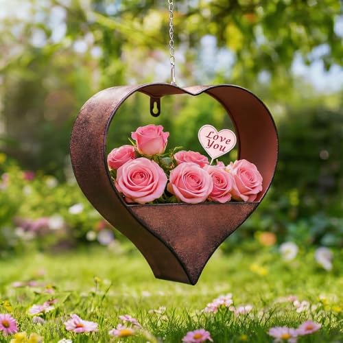 Heart Hanging Planter Metal Plant Hanger with Drainage Hole - color: Rustic Heart