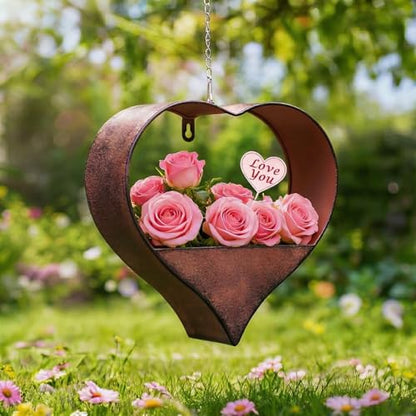 Heart Hanging Planter Metal Plant Hanger with Drainage Hole - color: Rustic Heart