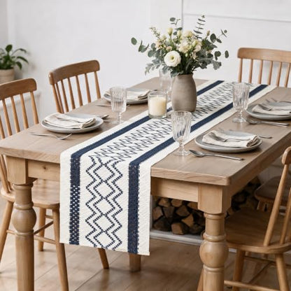Artoid Mode Dark Blue Stripe Diamond Woven Table Runner 12x36 Inch - color: Dark Blue, size: 12" x 36", Table Runner