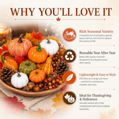 120-Piece Fall Harvest Decor Set with Artificial Mini Pumpkins and Gourds