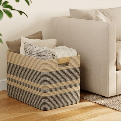 Nunsino 96L Blanket Basket with Leather Handles,Laundry Basket,Dark Brown - color: Dark Brown, size: 96L