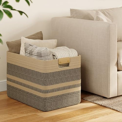 Nunsino 96L Blanket Basket with Leather Handles,Laundry Basket,Dark Brown - color: Dark Brown, size: 96L