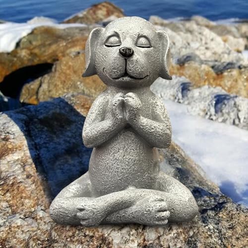 Meditating Buddha Dog Statue - 4.8 Inches Resin Yoga Figurine - Cute Funny Zen Animal Tabletop Decor for Patio, Terrace, Lawn and Outdoor Garden
